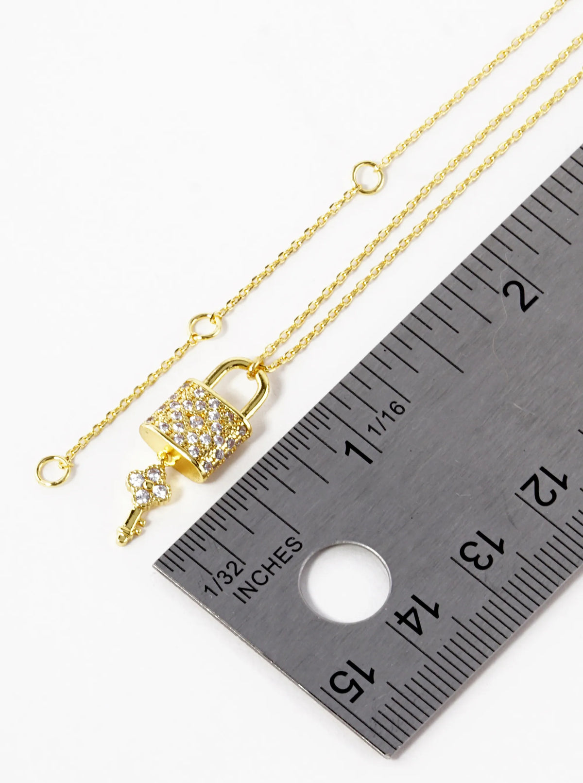 18K Gold Dipped CZ Pave Quatrefoil Key And Lock Pendant Necklace