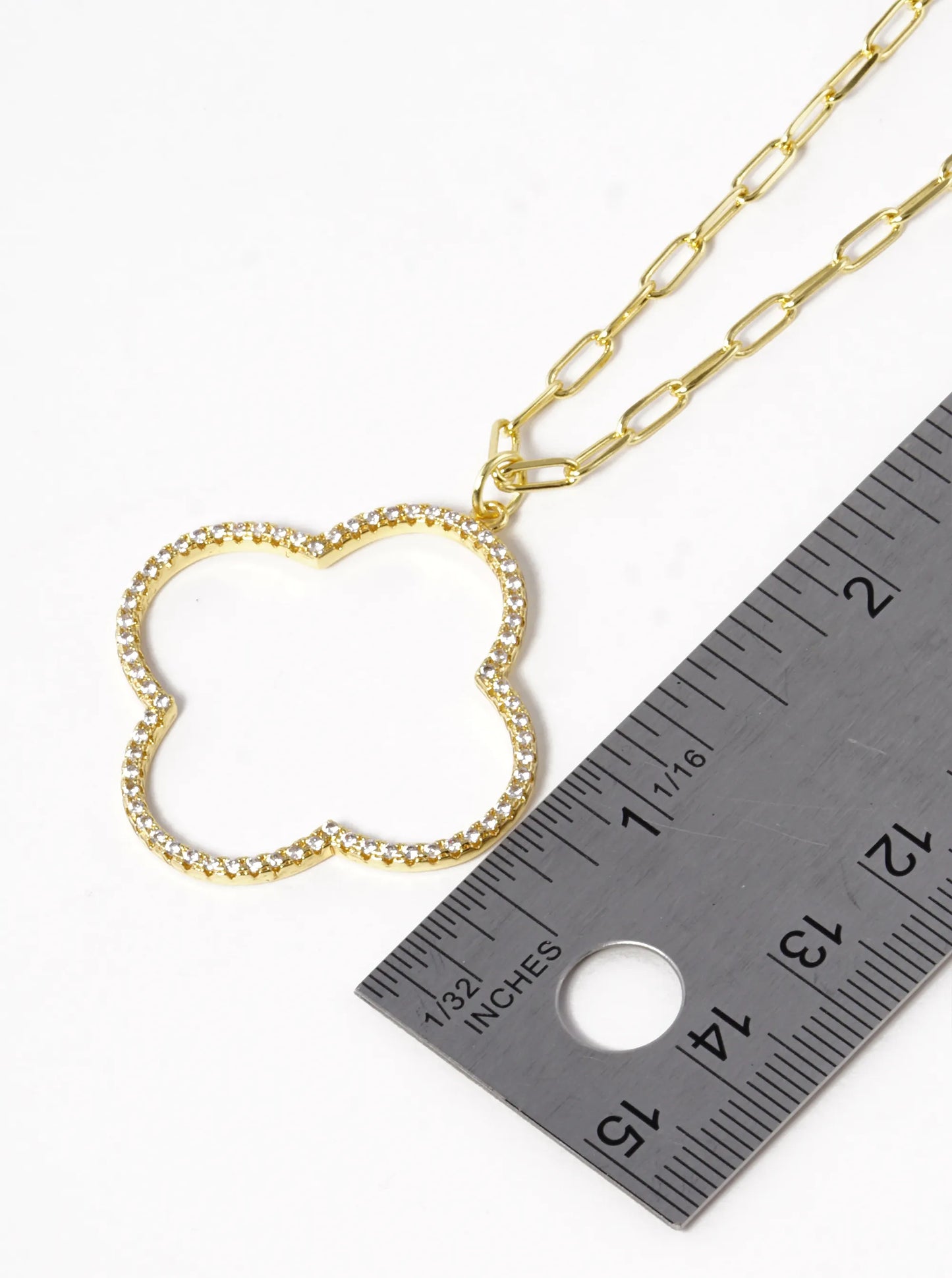 18K Gold Dipped CZ Pave Quatrefoil Pendant Necklace