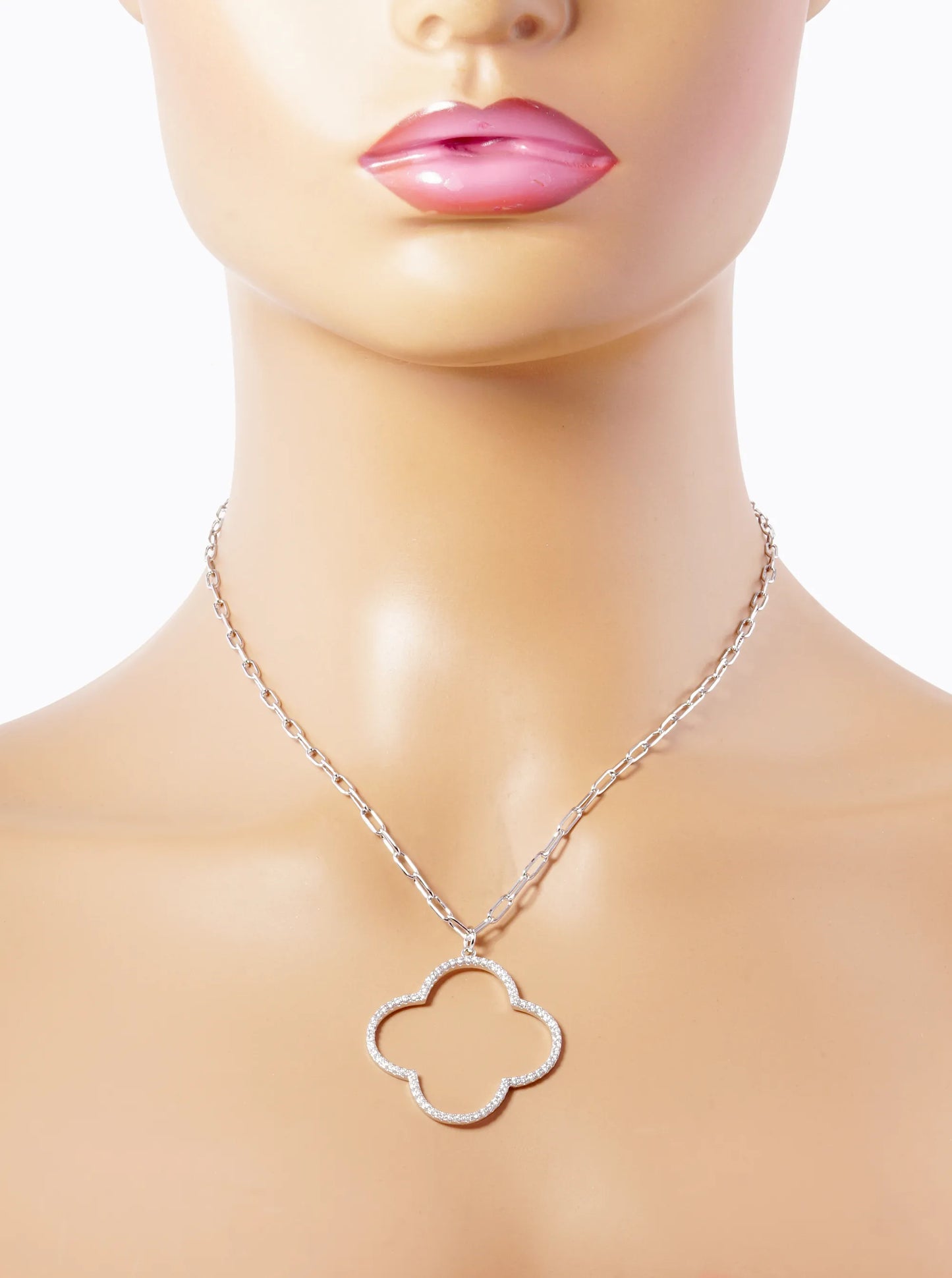 18K Gold Dipped CZ Pave Quatrefoil Pendant Necklace