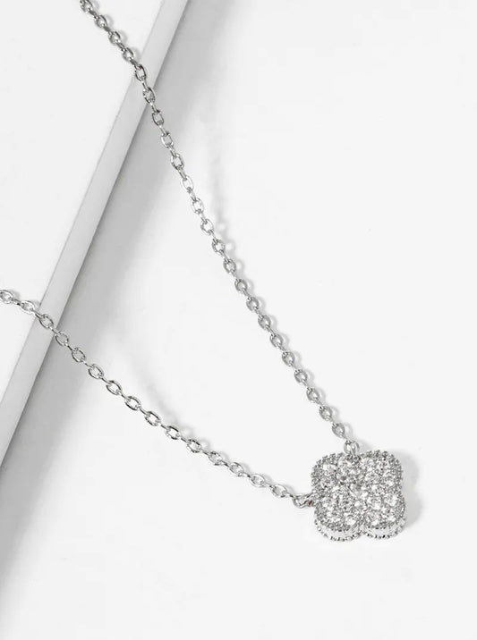 18K Gold Dipped CZ Pave Quatrefoil Pendant Necklace