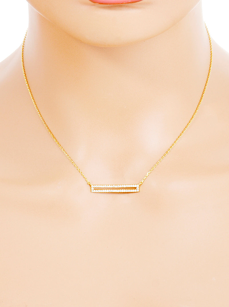 18K Gold Dipped CZ Pave Rectangle Pendant Delicate Necklace