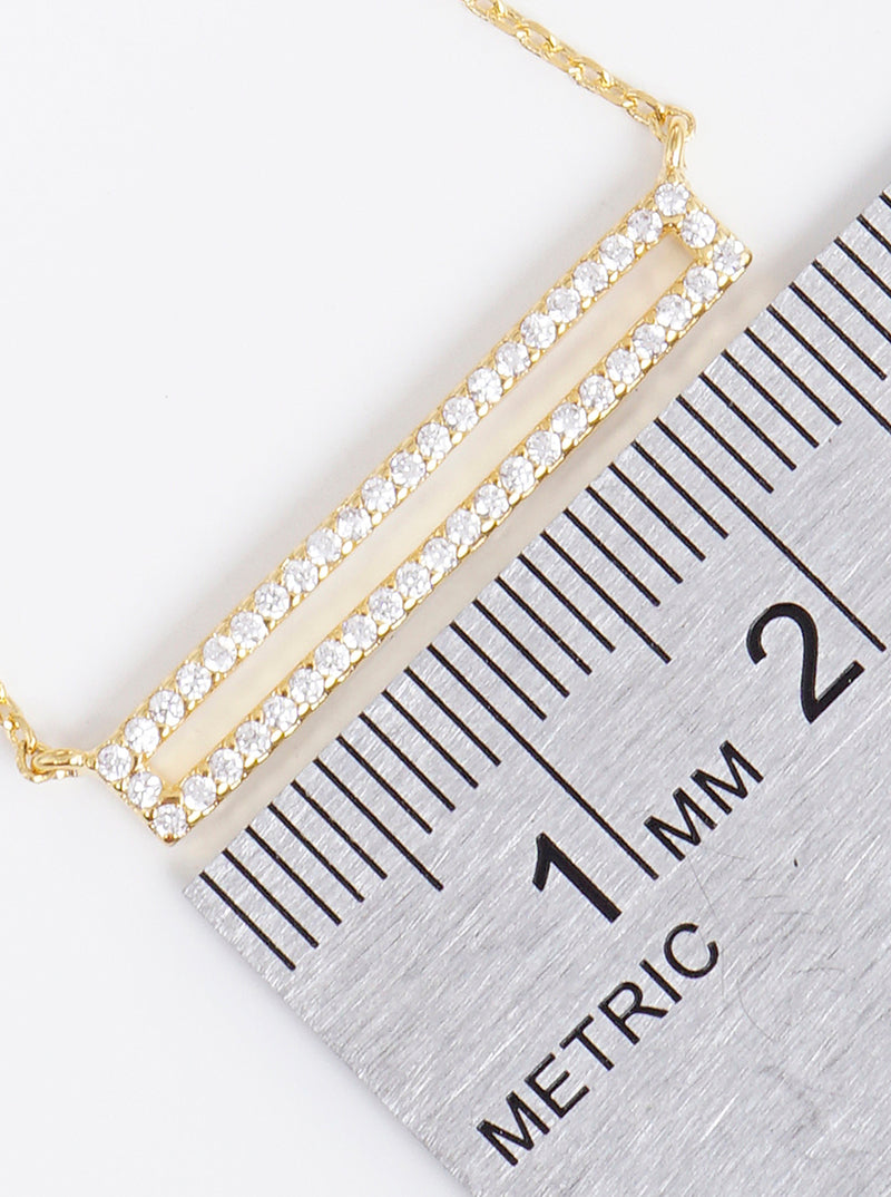 18K Gold Dipped CZ Pave Rectangle Pendant Delicate Necklace