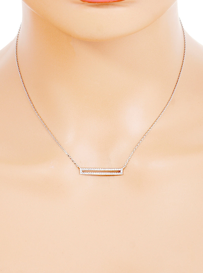 18K Gold Dipped CZ Pave Rectangle Pendant Delicate Necklace