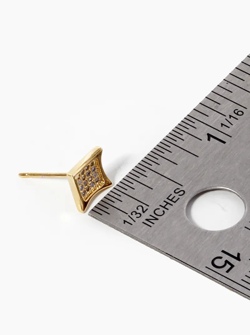 18K Gold Dipped CZ Pave Rhombus Shape Stud Earrings