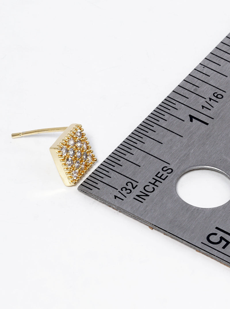 18K Gold Dipped CZ Pave Rhombus Stud Earrings
