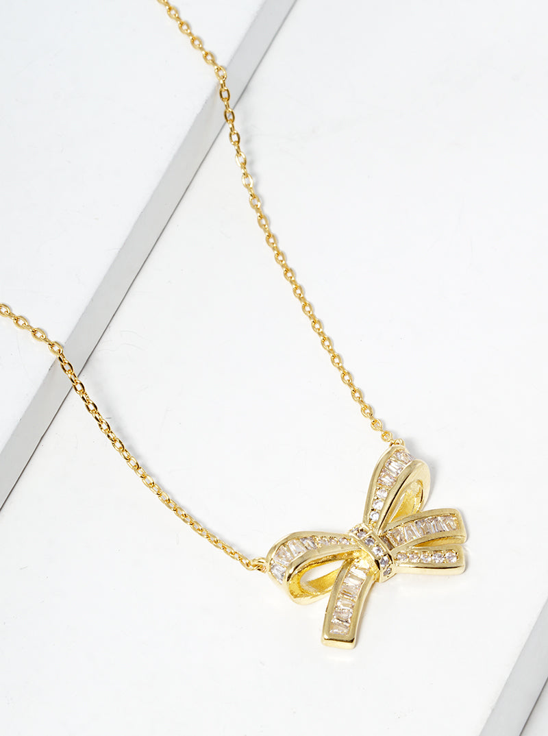 18K Gold Dipped CZ Butterfly Chain Drop Pendant Necklace