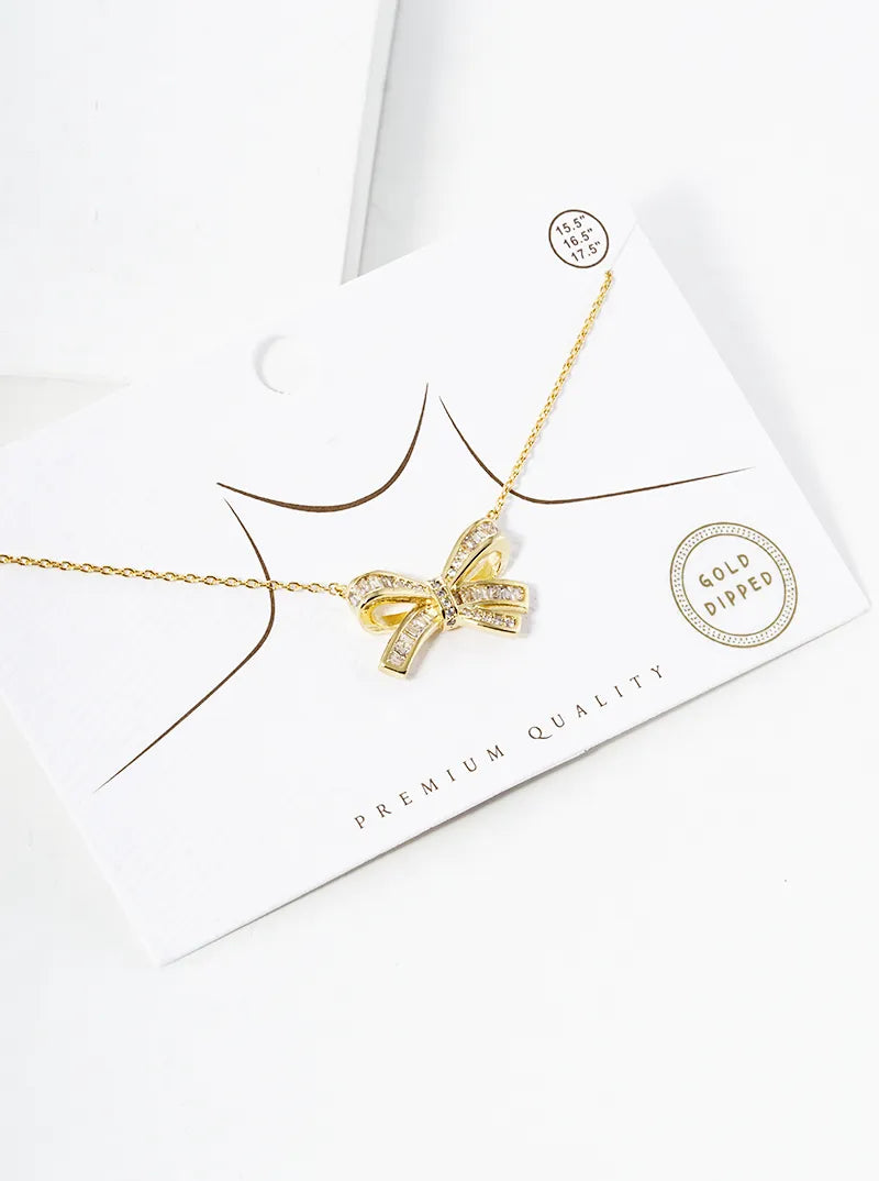 18K Gold Dipped CZ Butterfly Chain Drop Pendant Necklace