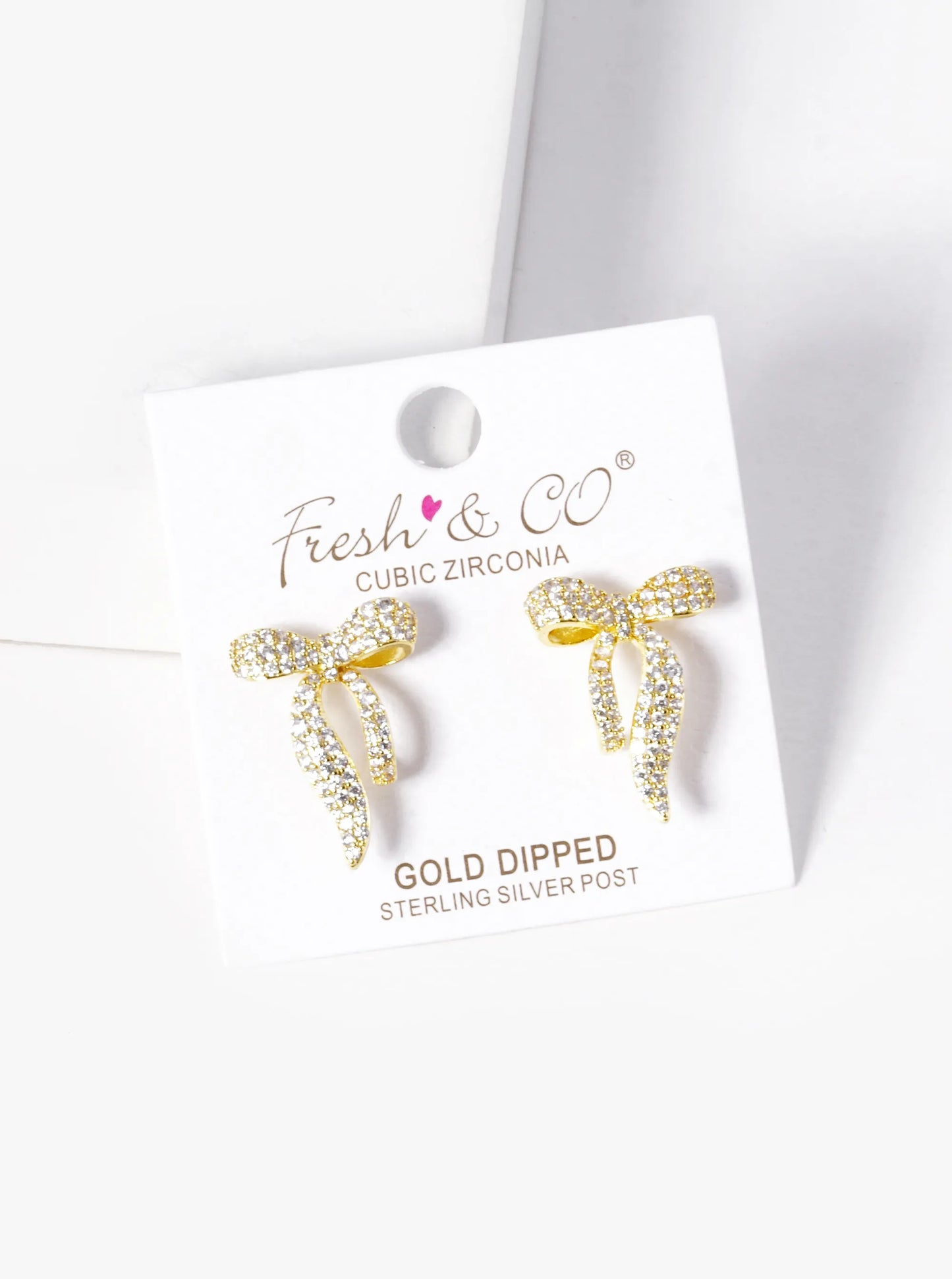 18K Gold Dipped CZ Pave Ribbon Bow Stud Earrings