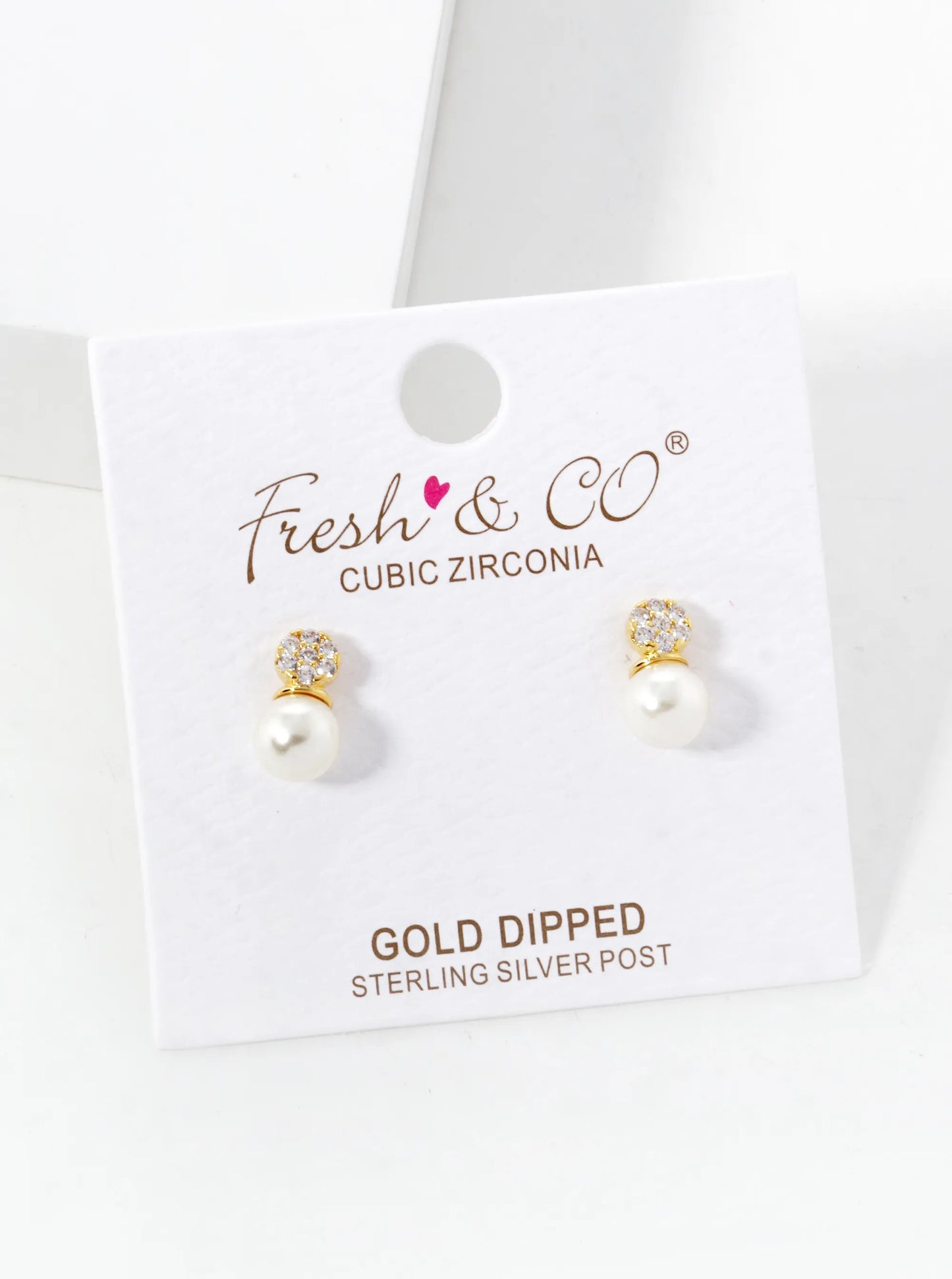 18K-Gold-Dipped CZ Pave Round With Pearl Drop Stud Earrings