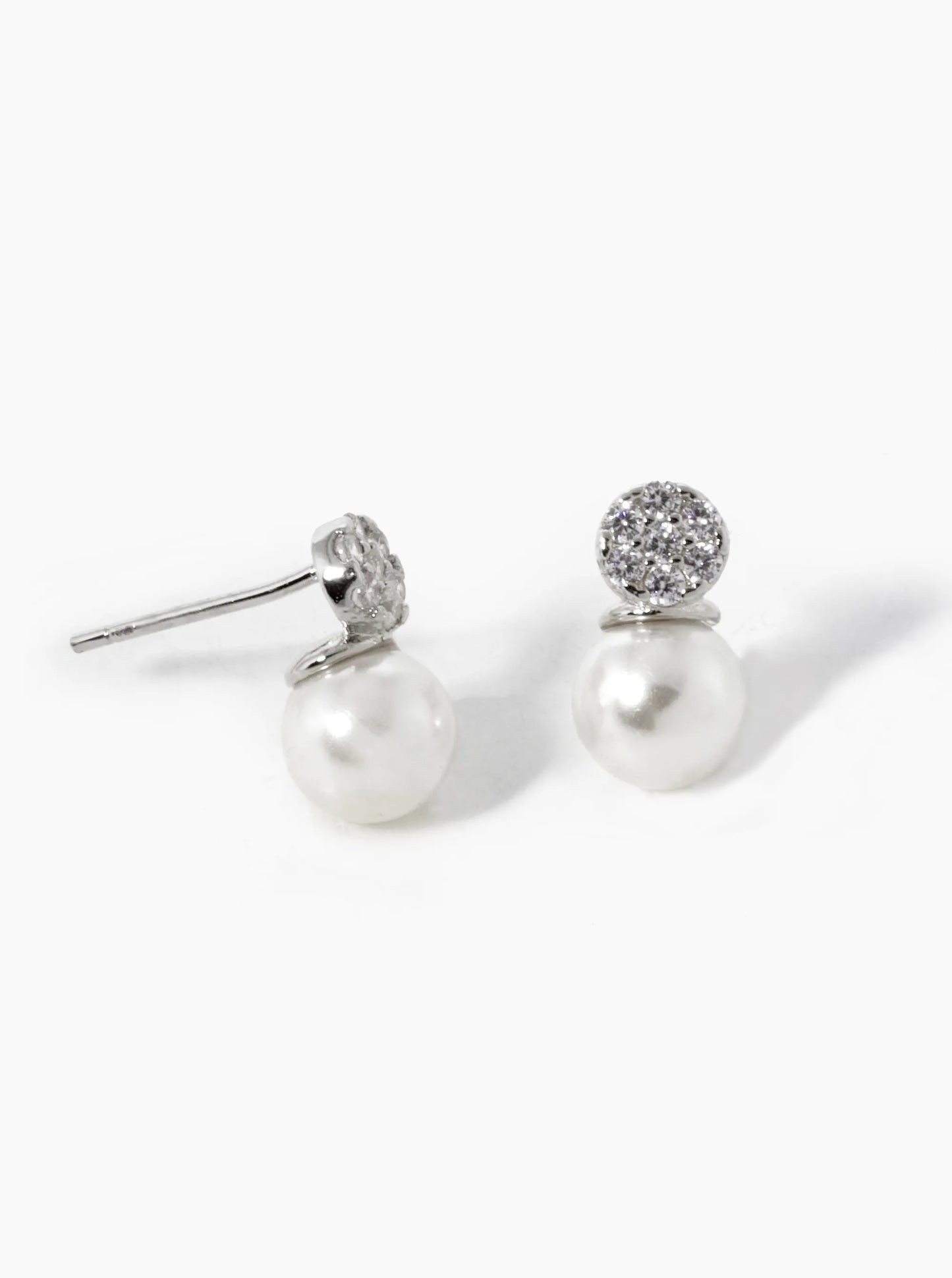 18K-Gold-Dipped CZ Pave Round With Pearl Drop Stud Earrings