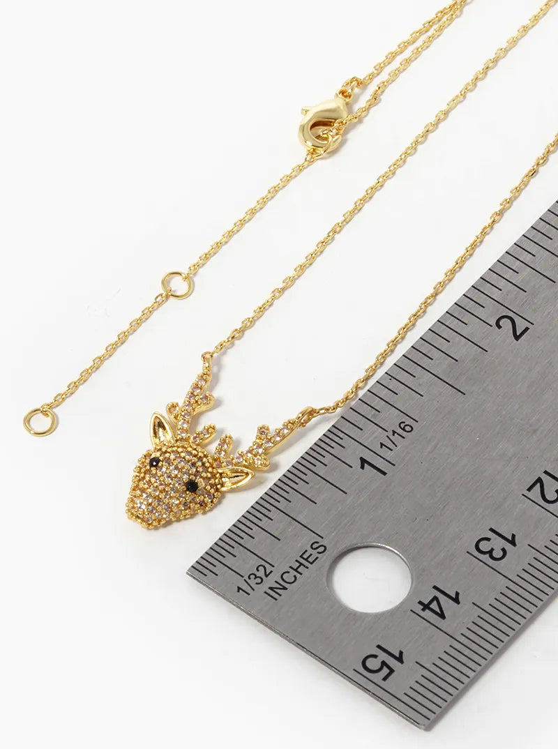 18K Gold Dipped CZ Pave Rudolph Pendant Christmas Necklace