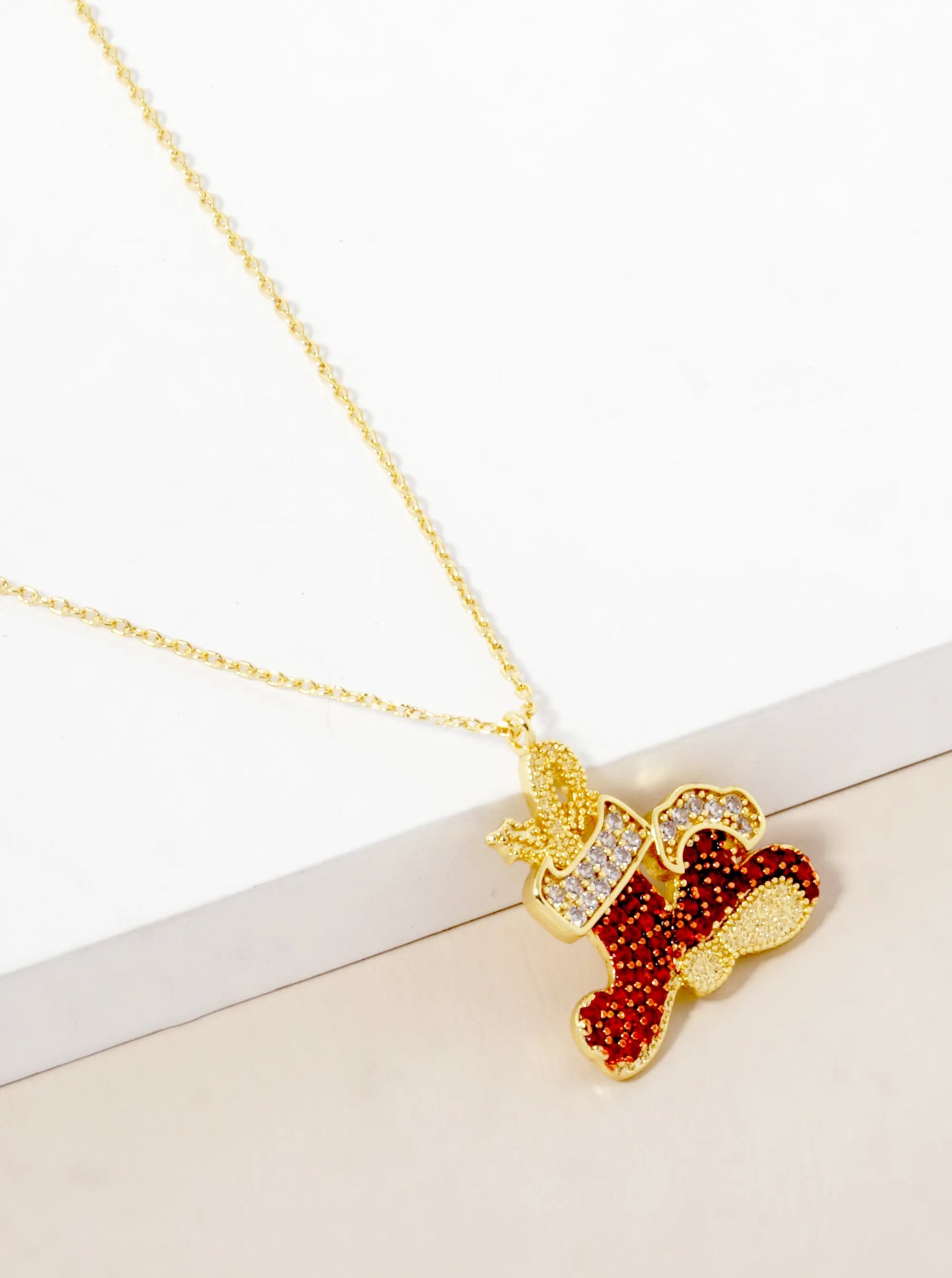 18K Gold Dipped CZ Pave Santa Boots Pendant Christmas Necklace
