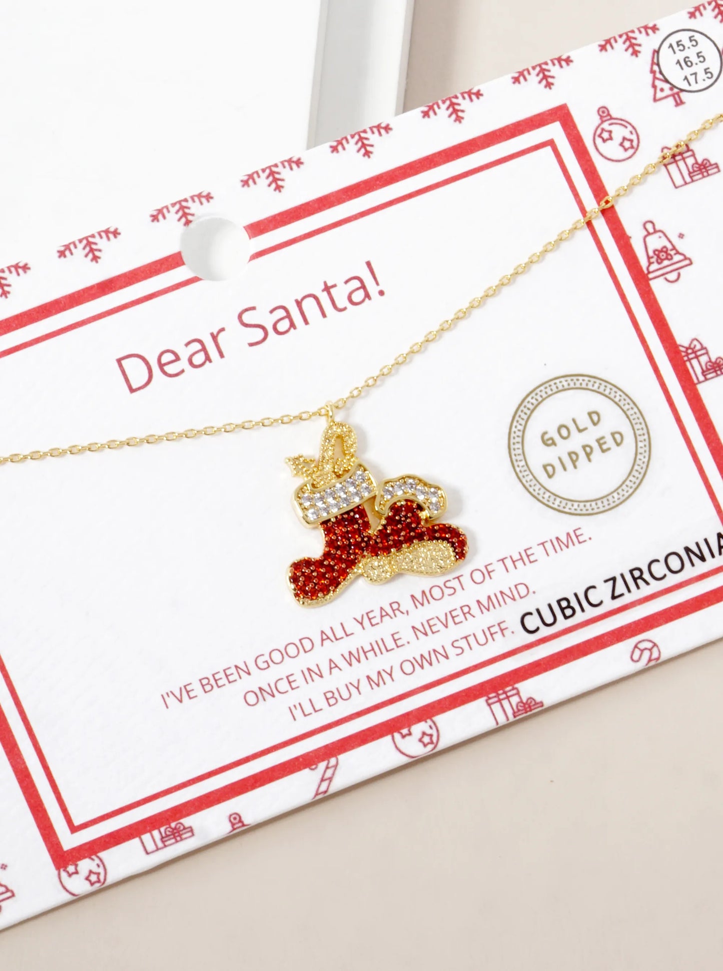 18K Gold Dipped CZ Pave Santa Boots Pendant Christmas Necklace