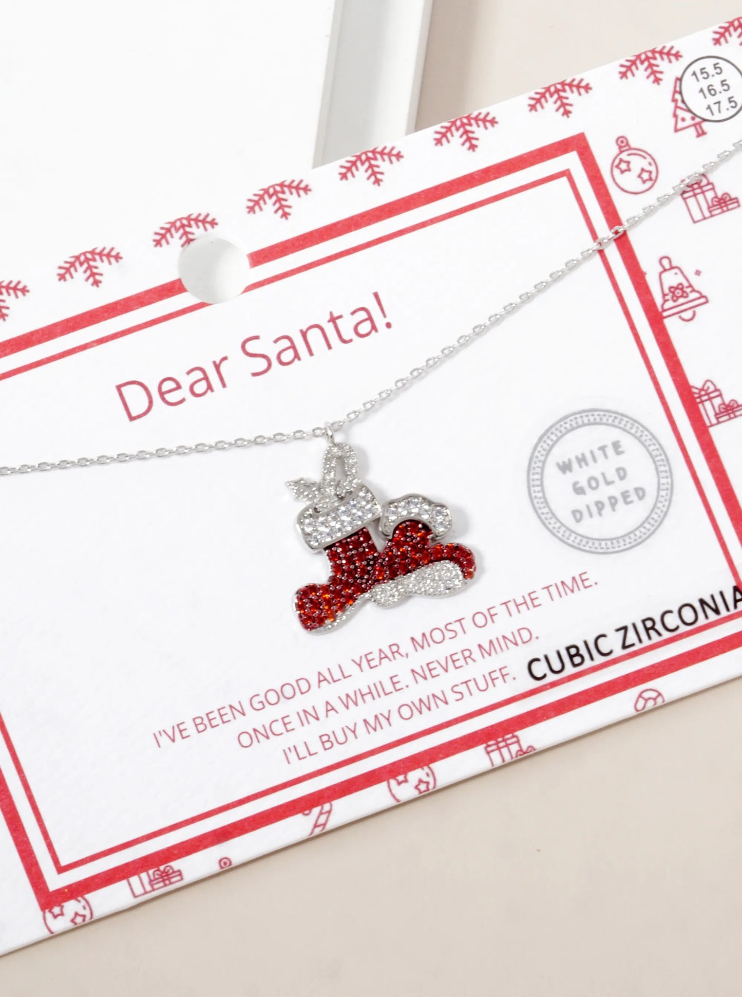 18K Gold Dipped CZ Pave Santa Boots Pendant Christmas Necklace
