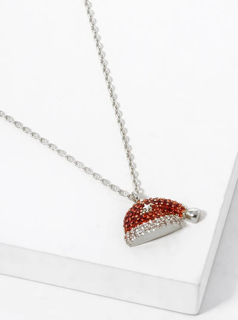 18K Gold Dipped CZ Pave Santa Claus Christmas Hat Pendant Necklace