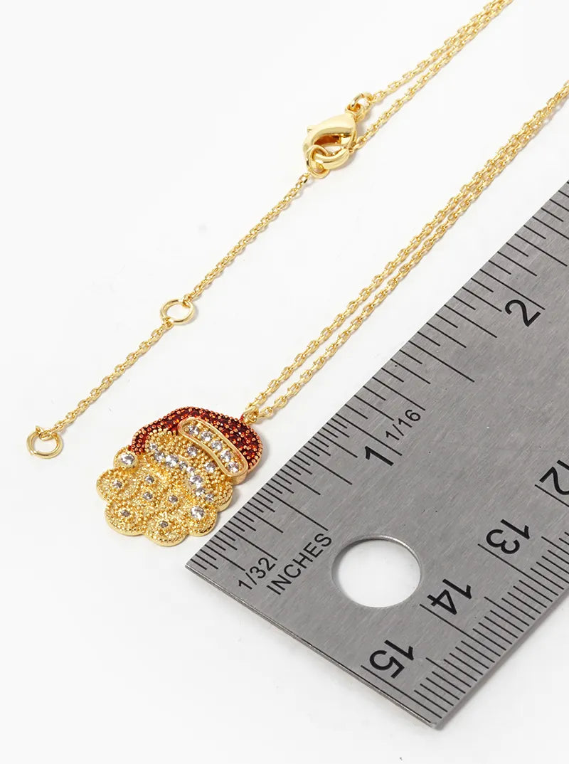 18K Gold Dipped CZ Pave Santa Claus Pendant Christmas Necklace
