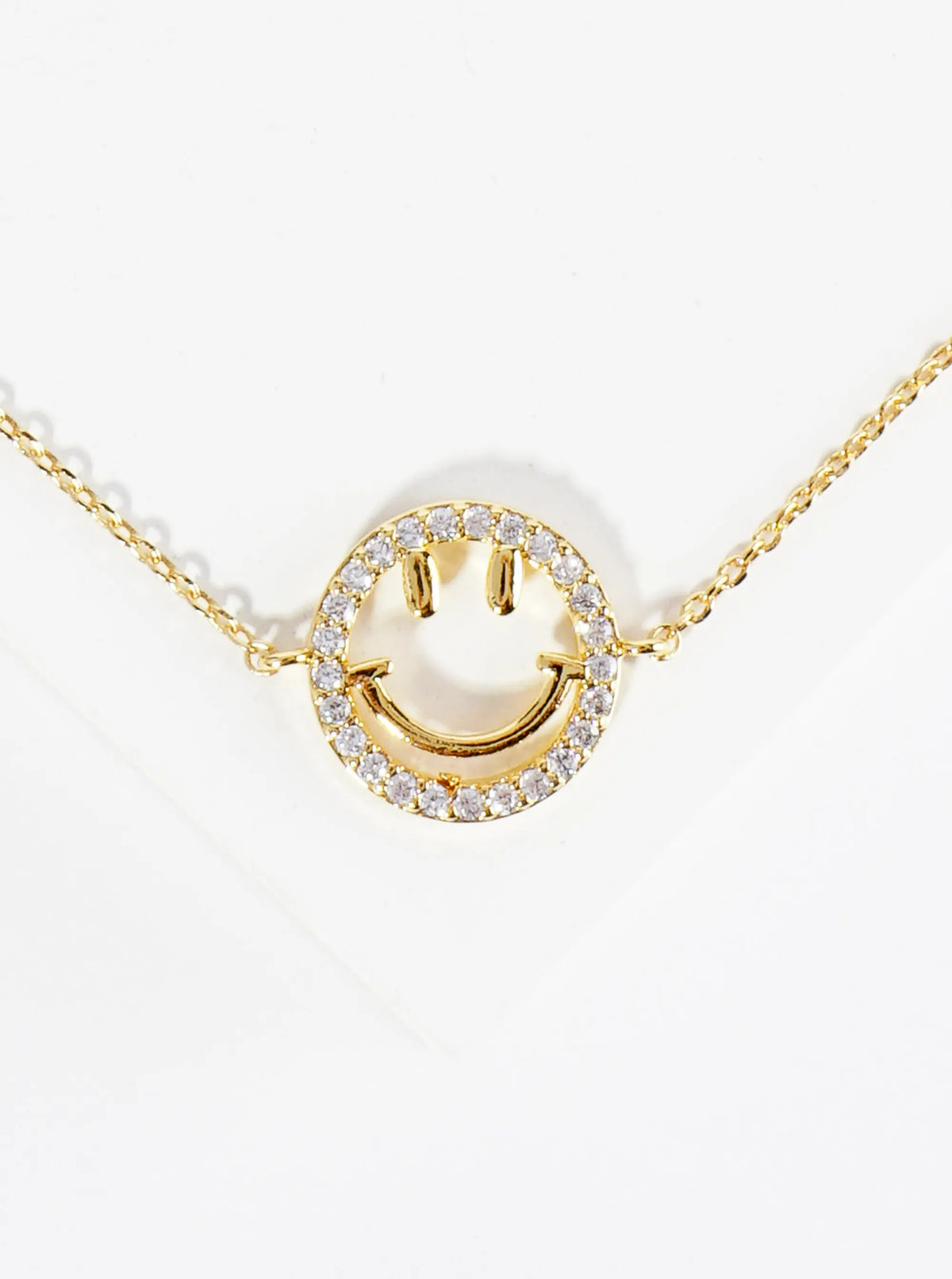18K Gold Dipped CZ Pave Smiley Face Brass Chain Anklet