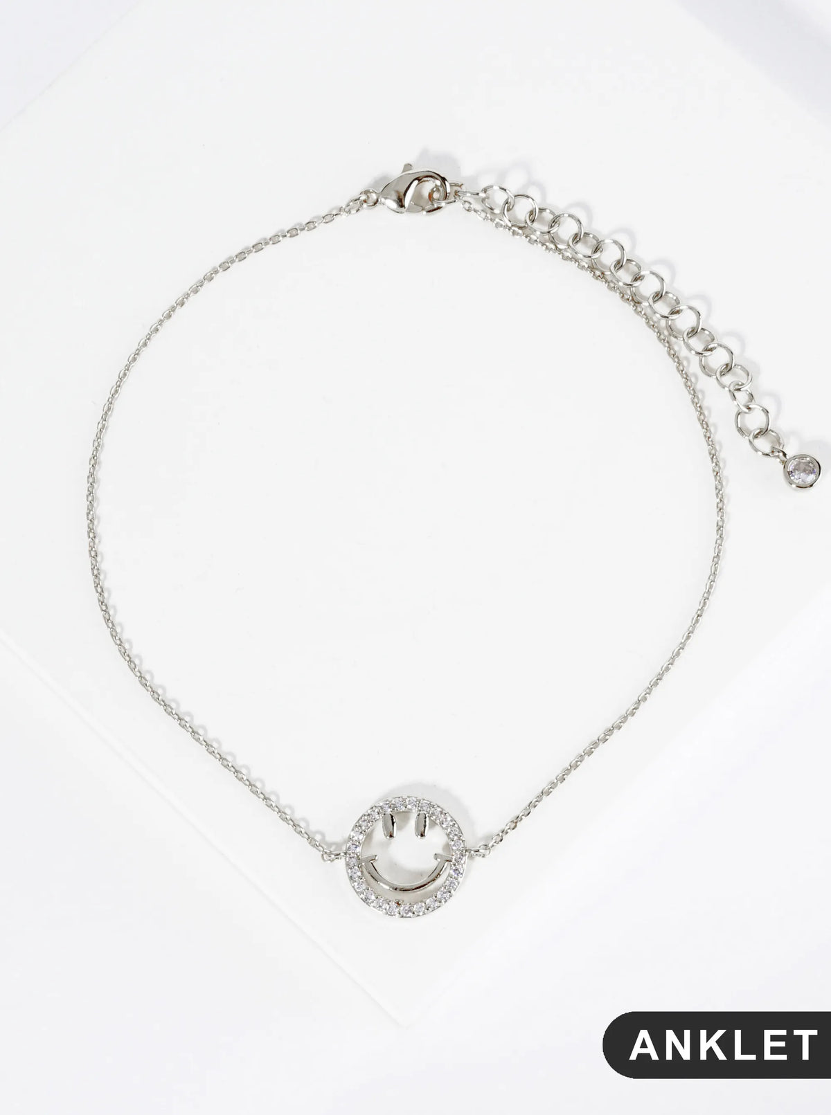 18K Gold Dipped CZ Pave Smiley Face Brass Chain Anklet