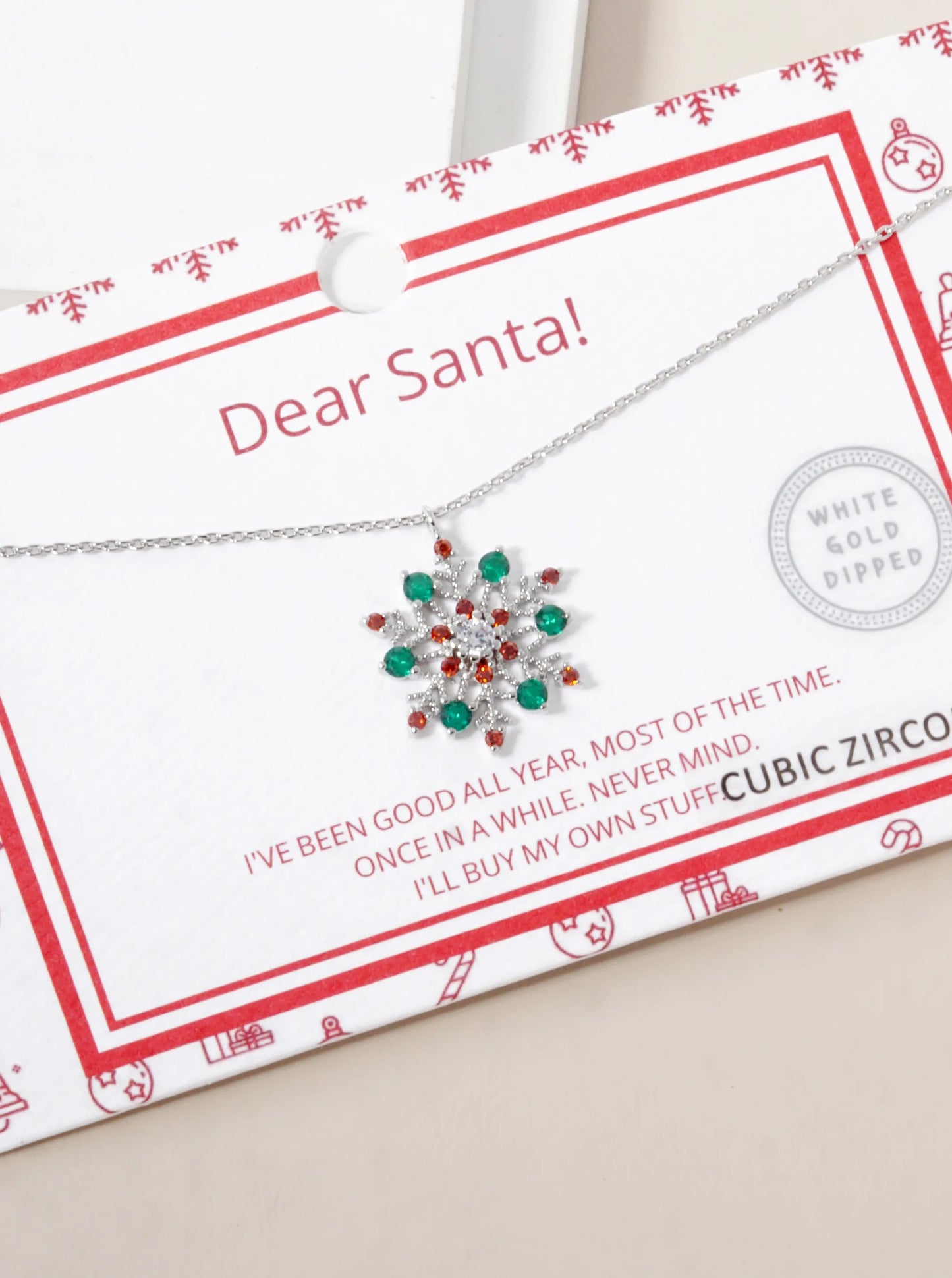 18K Gold Dipped CZ Pave Snowflake Pendant Christmas Necklace