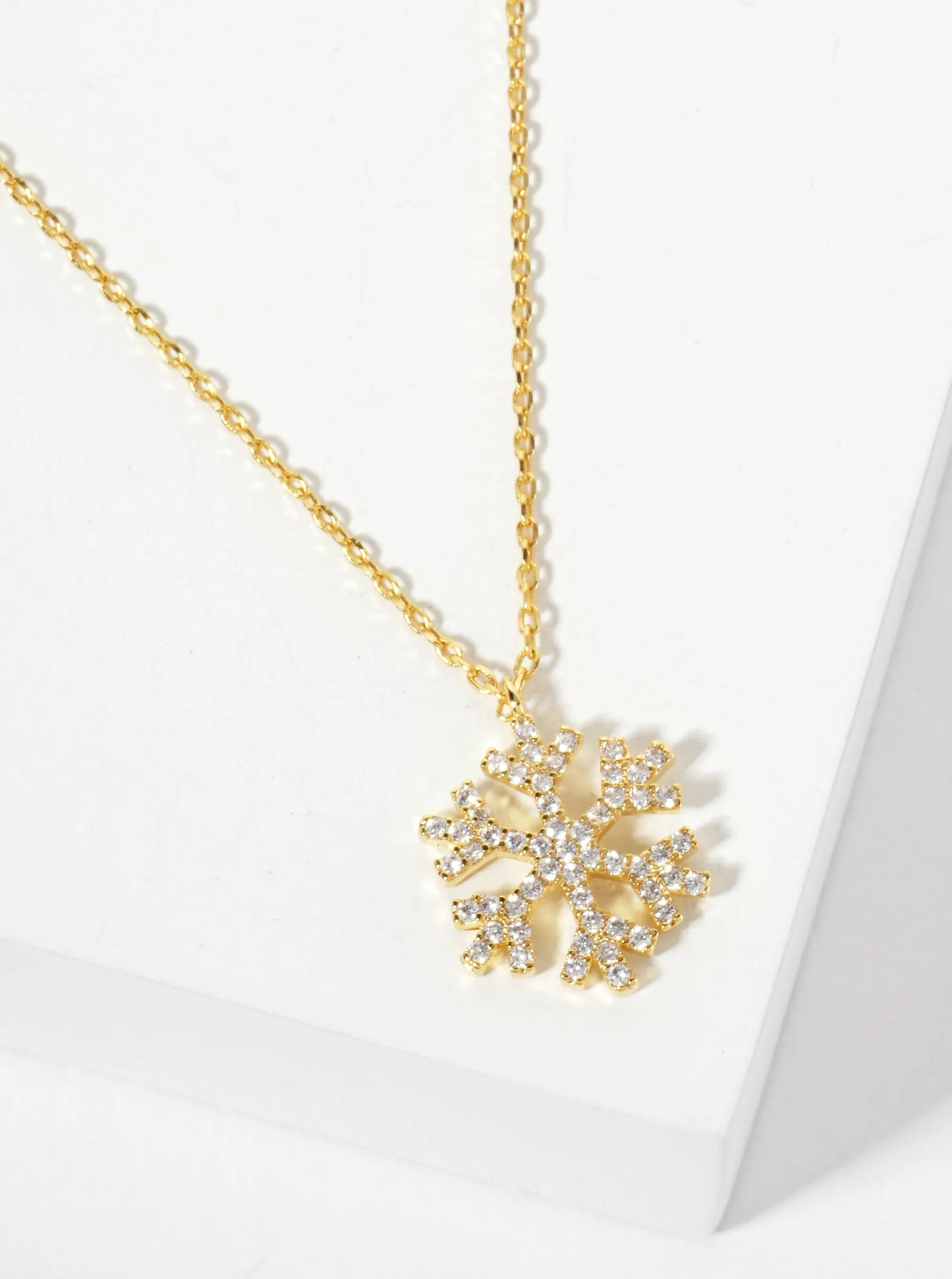 18K Gold Dipped CZ Pave Snowflake Pendant Necklace