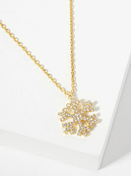 18K Gold Dipped CZ Pave Snowflake Pendant Necklace