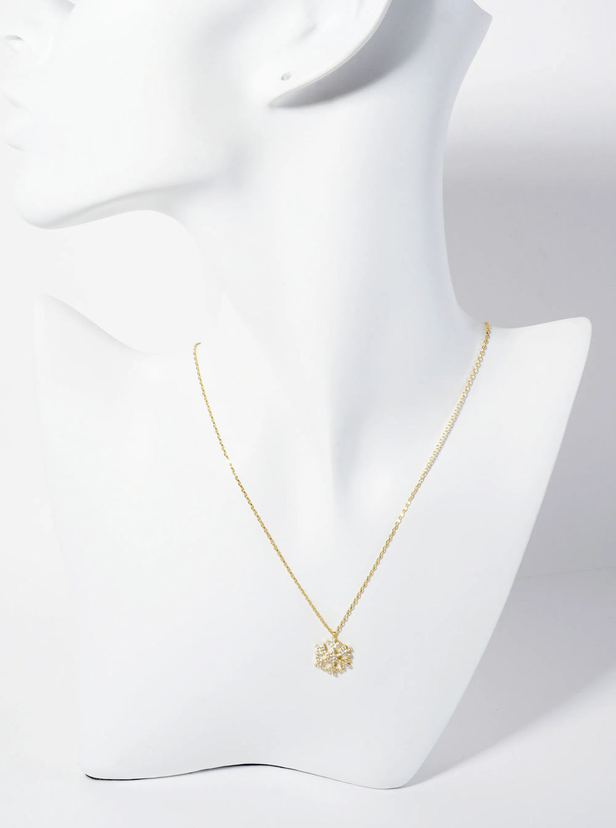 18K Gold Dipped CZ Pave Snowflake Pendant Necklace