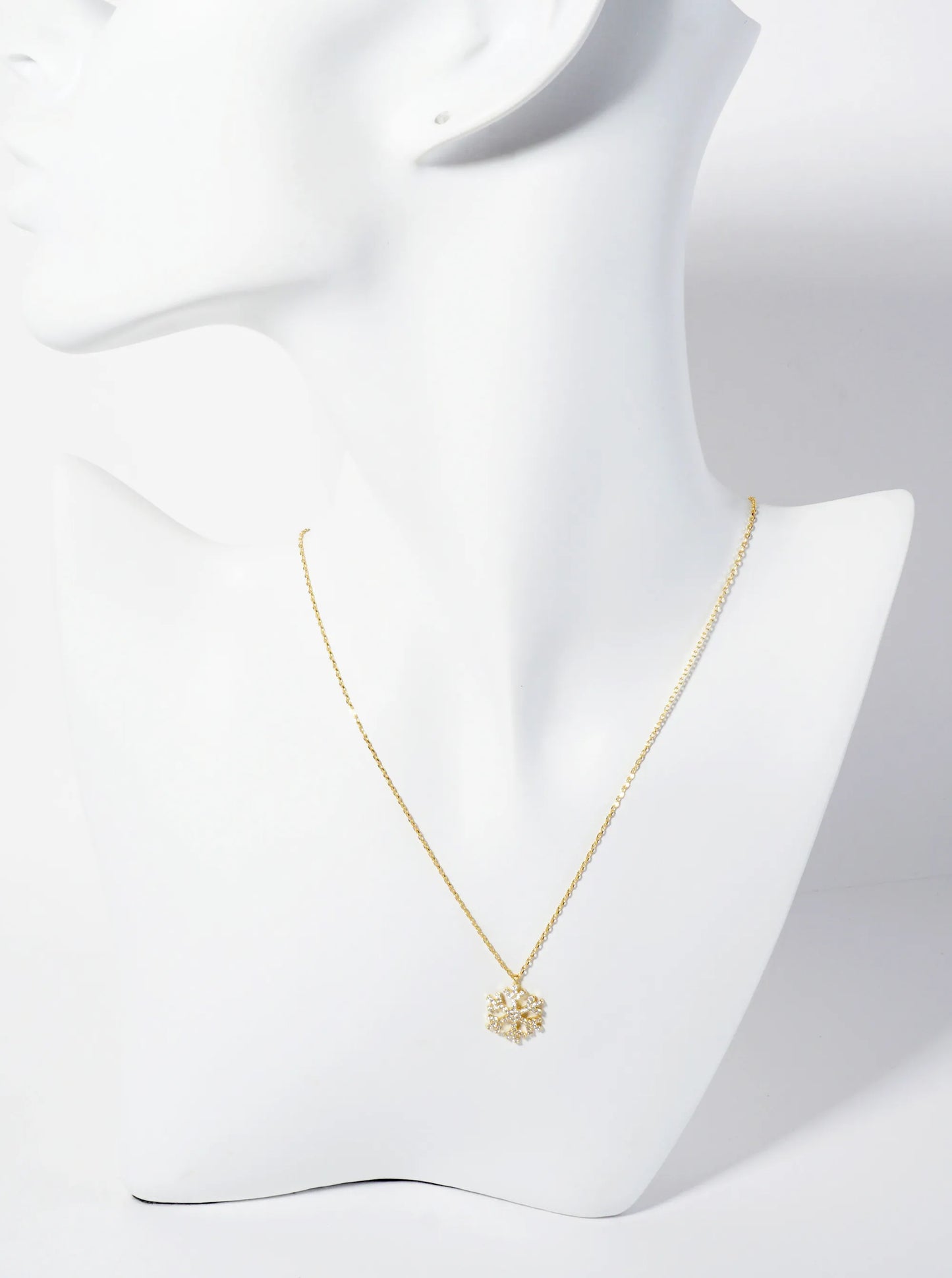 18K Gold Dipped CZ Pave Snowflake Pendant Necklace