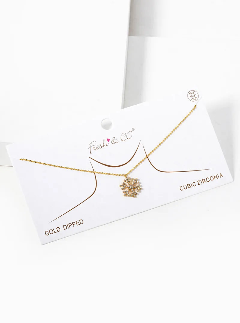 18K Gold Dipped CZ Pave Snowflake Pendant Necklace