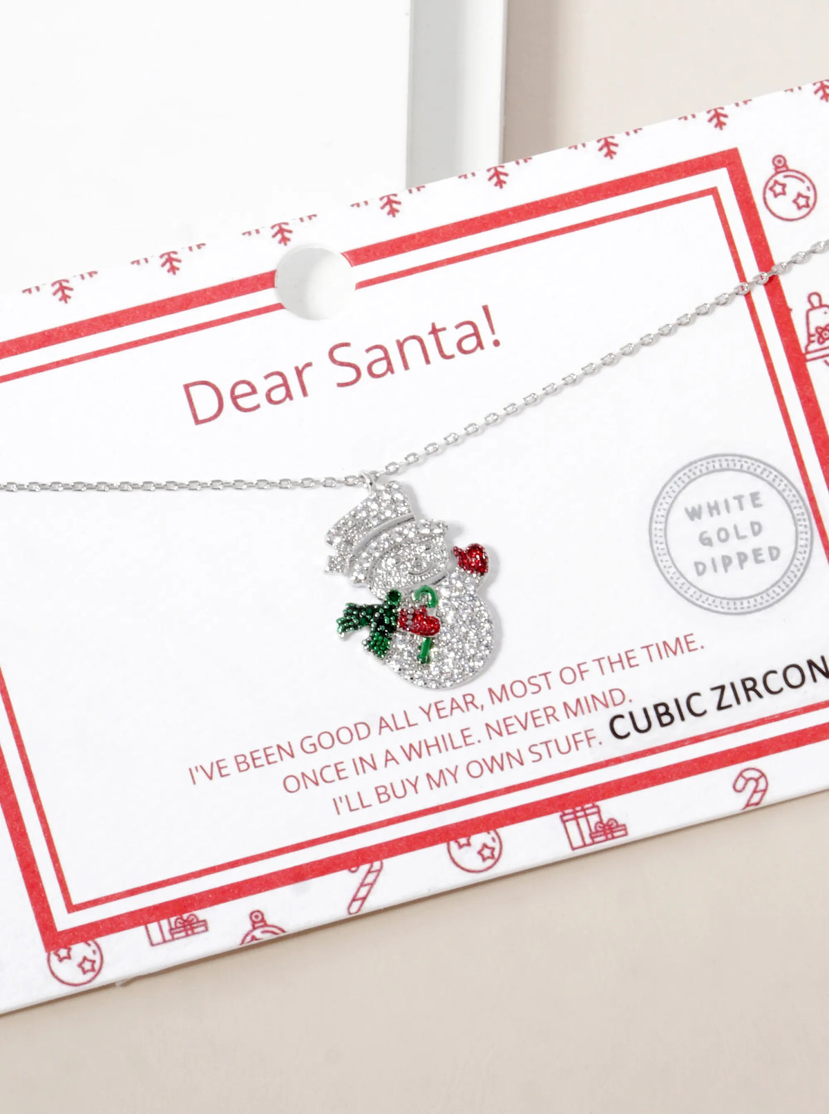 18K Gold Dipped CZ Pave Snowman Pendant Christmas Necklace
