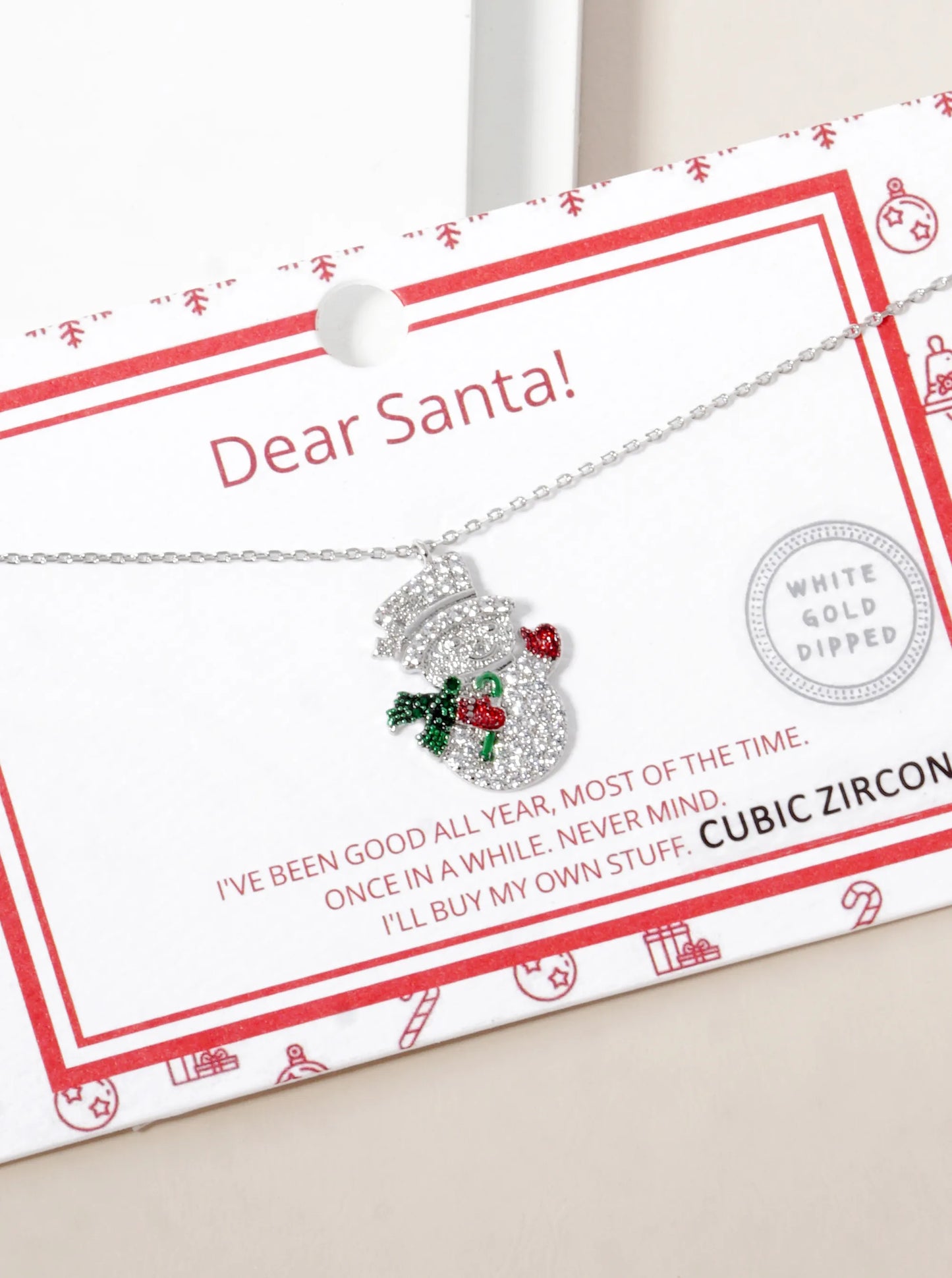 18K Gold Dipped CZ Pave Snowman Pendant Christmas Necklace