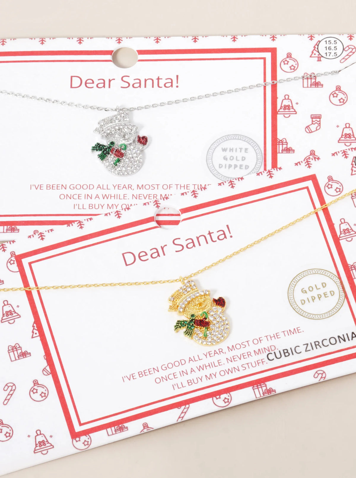 18K Gold Dipped CZ Pave Snowman Pendant Christmas Necklace