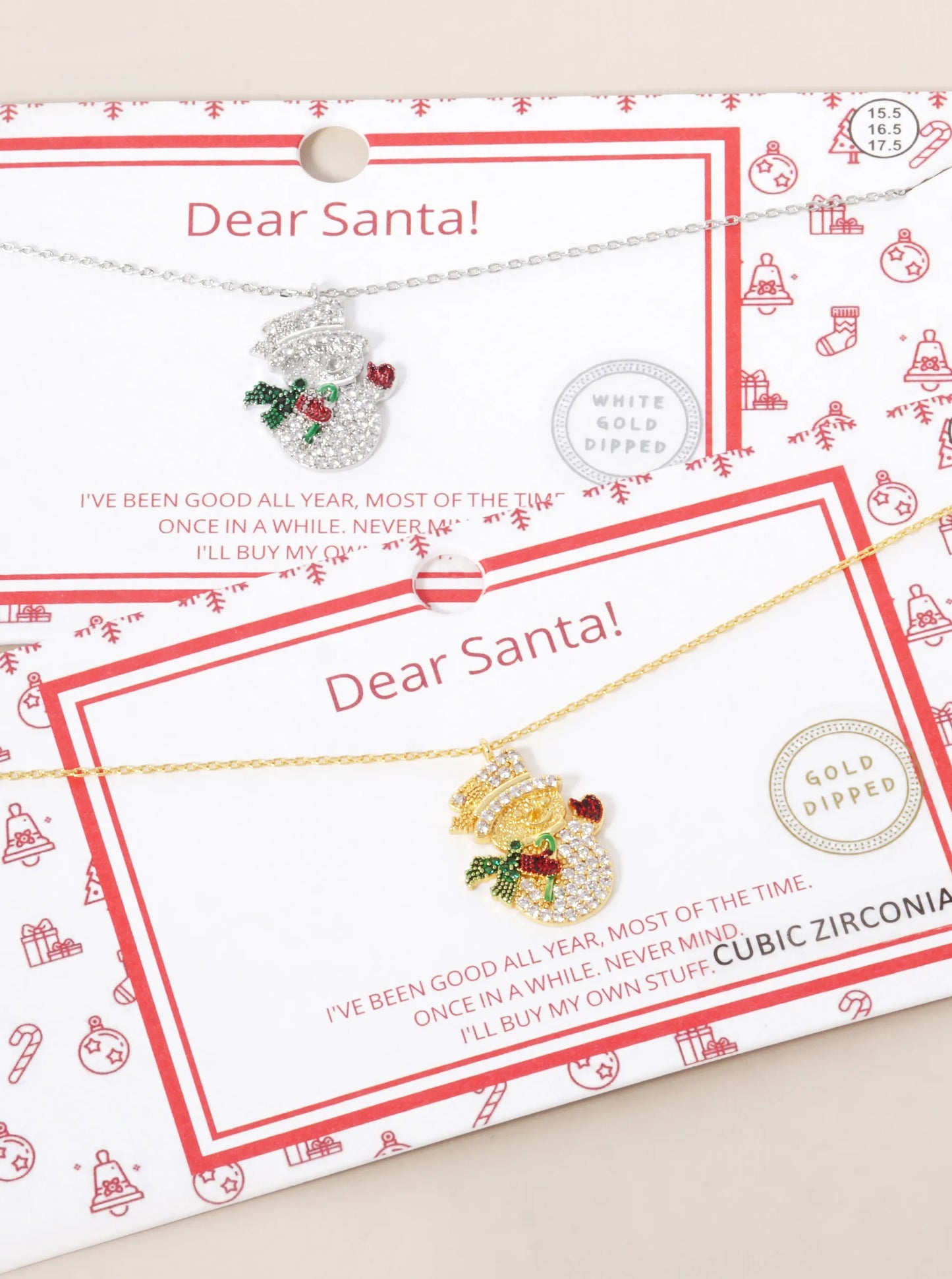 18K Gold Dipped CZ Pave Snowman Pendant Christmas Necklace