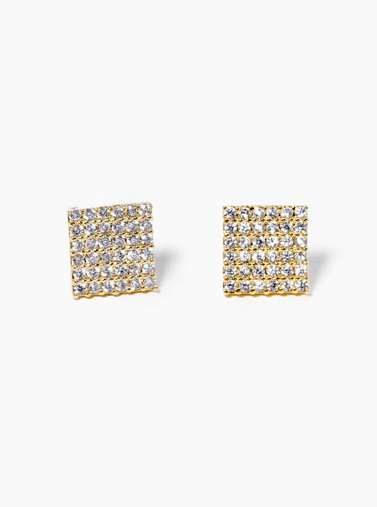 White Gold Dipped CZ Pave Crescent Moon Post Stud Earrings