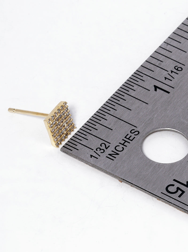 18K Gold Dipped CZ Pave Square Post Stud Earrings