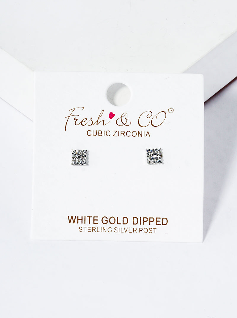 18K Gold Dipped CZ Pave Square Post Stud Earrings