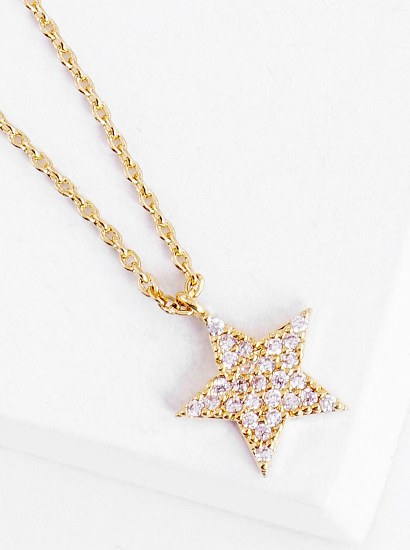 18K Gold Dipped CZ Pave Star Pendant Delicate Necklace