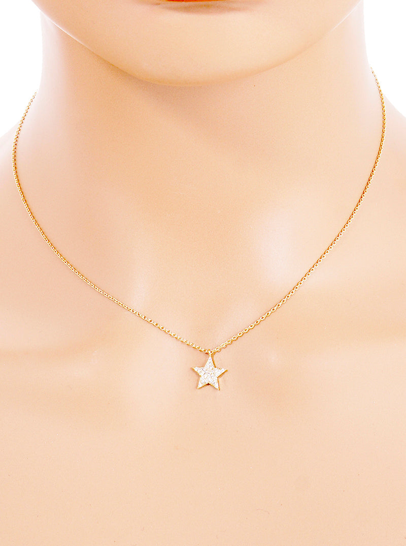 18K Gold Dipped CZ Pave Star Pendant Delicate Necklace
