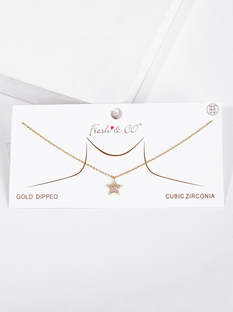 18K Gold Dipped CZ Pave Star Pendant Delicate Necklace