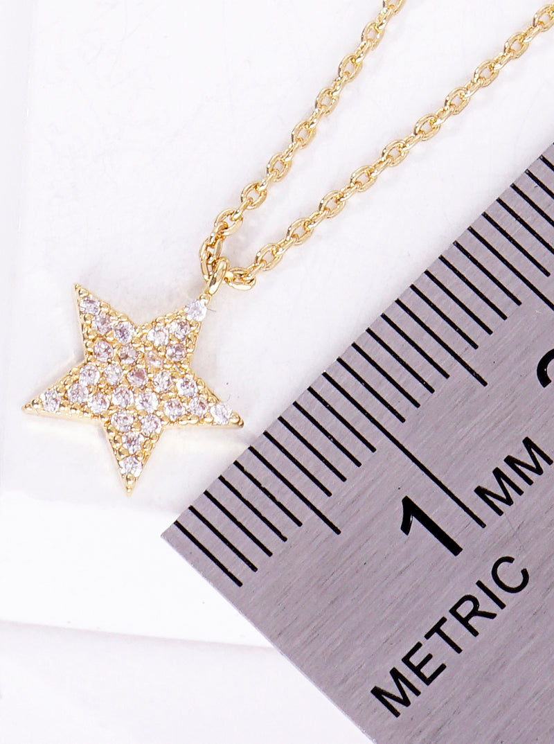 18K Gold Dipped CZ Pave Star Pendant Delicate Necklace