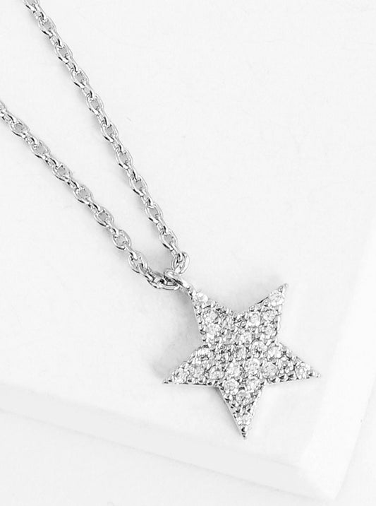 18K Gold Dipped CZ Pave Star Pendant Delicate Necklace