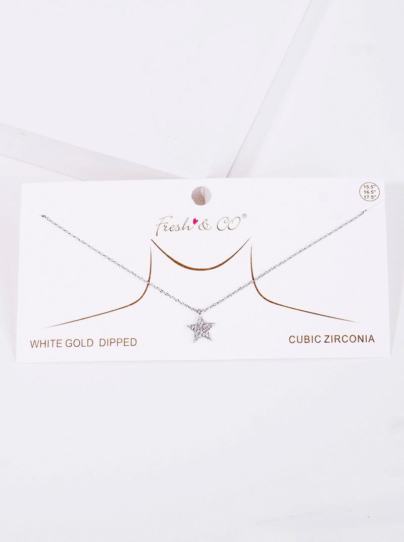 18K Gold Dipped CZ Pave Star Pendant Delicate Necklace