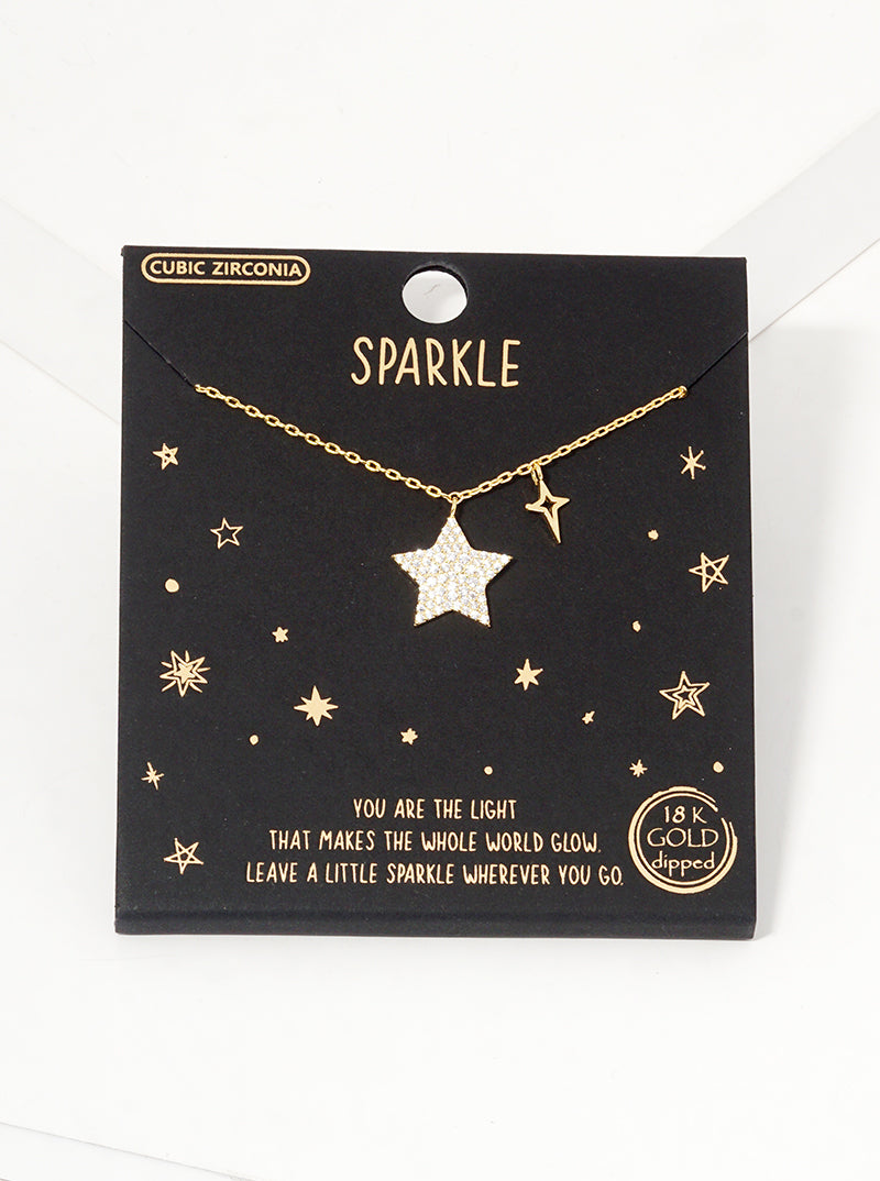 18K Gold Dipped CZ Pave Star Pendant Necklace