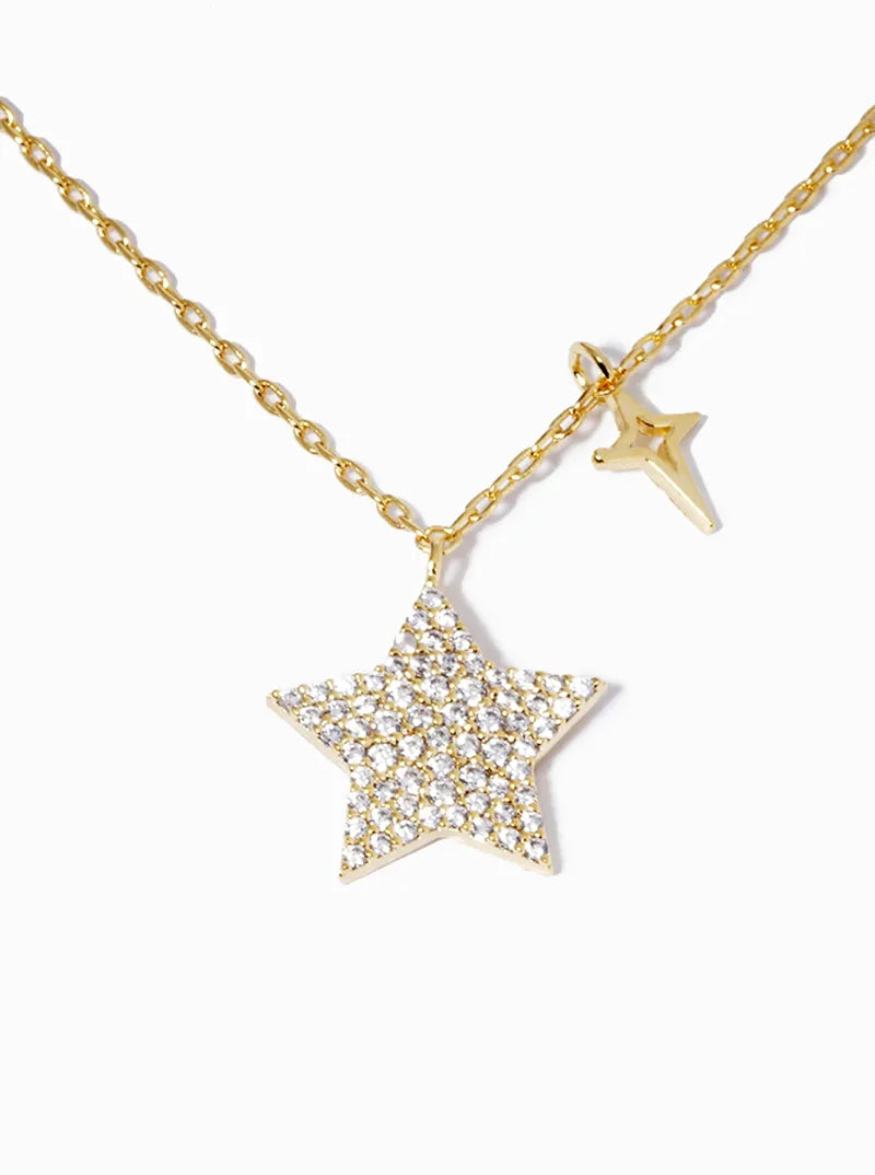 18K Gold Dipped CZ Pave Star Pendant Necklace