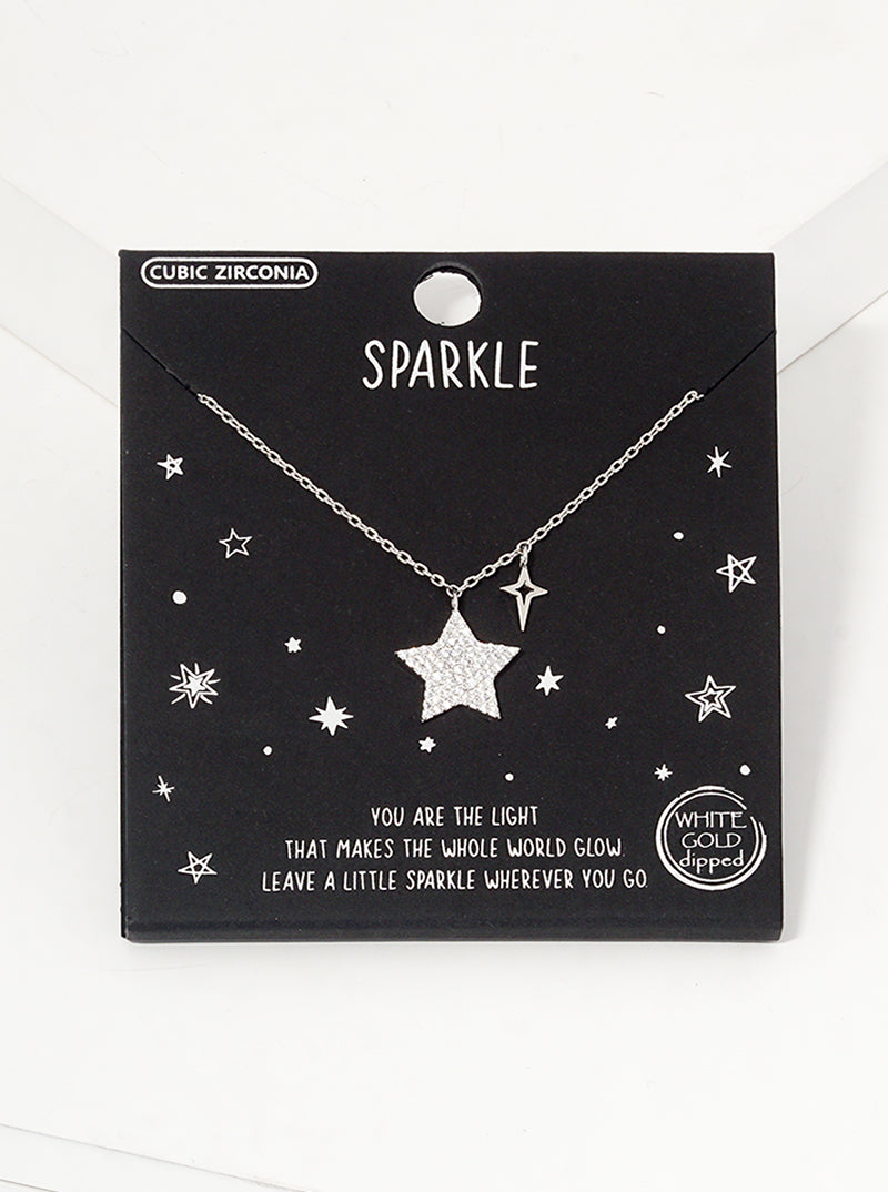 18K Gold Dipped CZ Pave Star Pendant Necklace