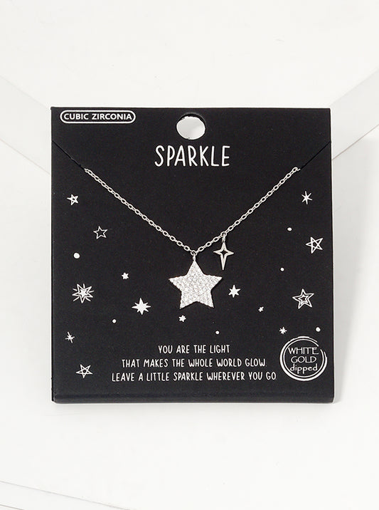 18K Gold Dipped CZ Pave Star Pendant Necklace