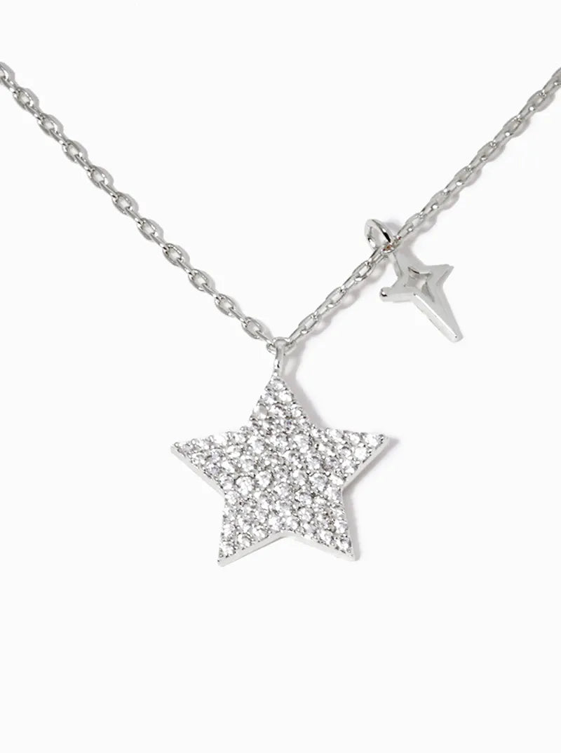 18K Gold Dipped CZ Pave Star Pendant Necklace
