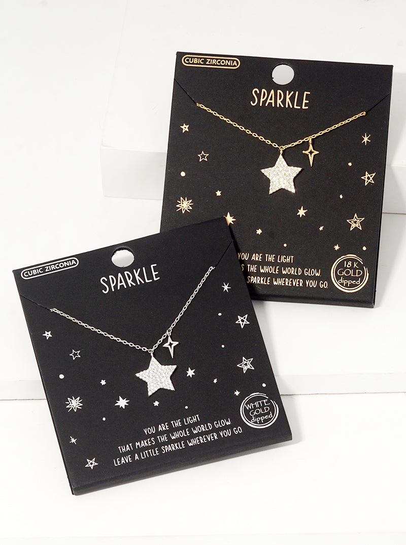 18K Gold Dipped CZ Pave Star Pendant Necklace