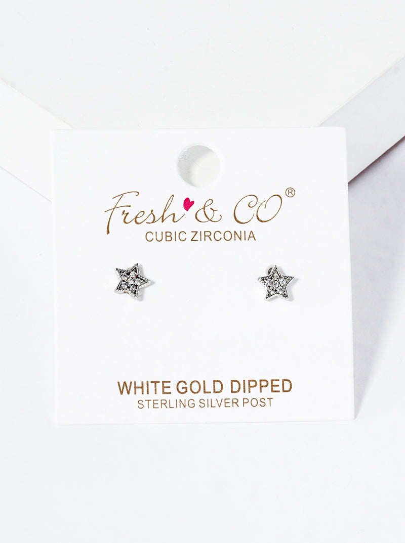 18K Gold Dipped CZ Pave Star Post Stud Earrings