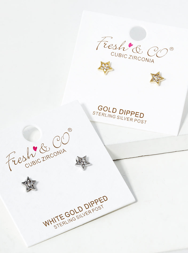 18K Gold Dipped CZ Pave Star Post Stud Earrings