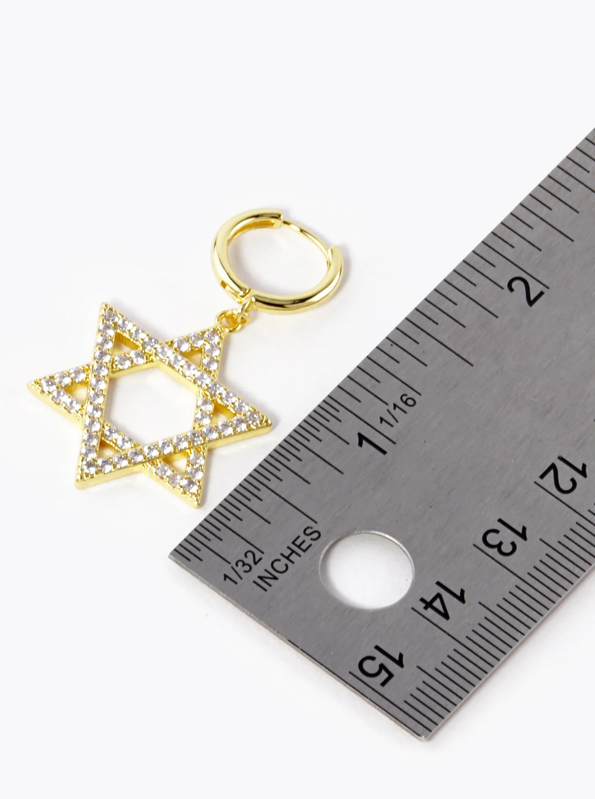 18K Gold Dipped CZ Pave Star Of David Drop 12mm Huggie Hoop Earrings